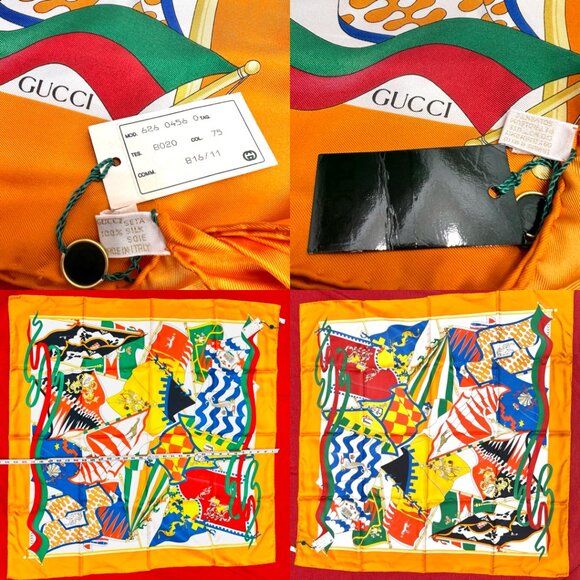New - Gucci Silk  Scarf 34" Vibrant Colorful Flag orange red white green (48) - Picture 8 of 12